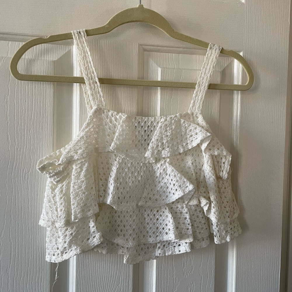 Cute white ruffle crop top